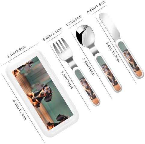 Cute Dachshund Duggee Print Flatware Set with Travel Case