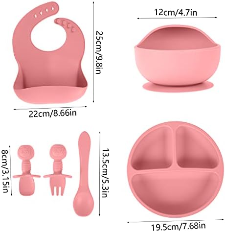 Set of 6 Silicone Baby Feeding Set Wine Red