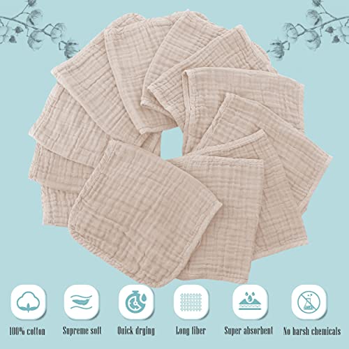 24 Pack Muslin Burp Cloths - Ultra Soft 100 Cotton Brown