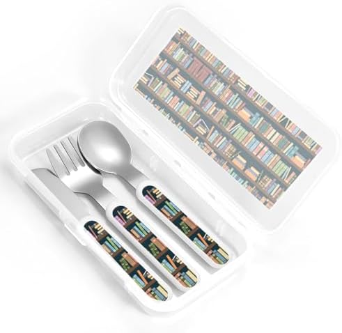 Cartoon Bookshelf Bookworm Utensils Set with Travel Case