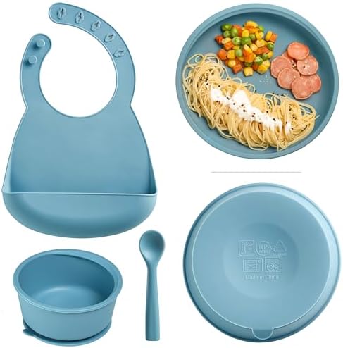 KUB Silicone Baby Feeding Set with Suction Bowl Plate Blue