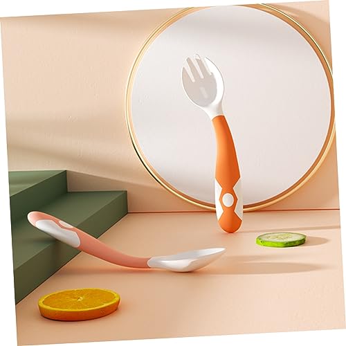 Hohopeti 1 Set Soft Orange Spoon Fork Cutlery for Babies