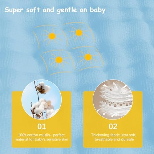 Lovely Care 12 Pack Muslin Burp Cloths 20x10 Aqua