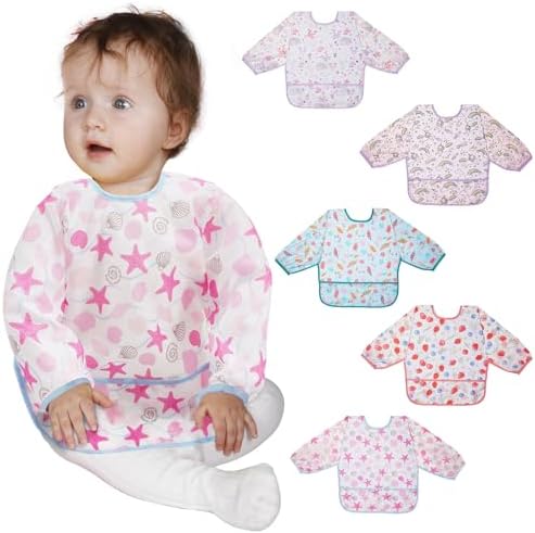 Lictin 5 Pack Long Sleeve Waterproof Baby Bibs 1