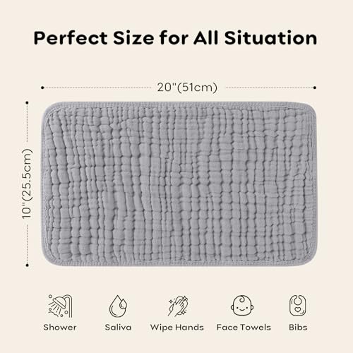Looxii Muslin Burp Cloths 6 Pack Grey 20x10 Inch