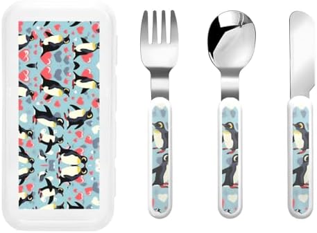 I Love Penguins Print Utensils Set with Travel Case 1