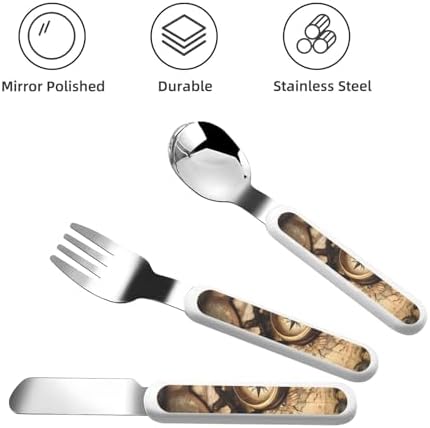 Compass Map Print Stainless Steel Utensils Set with Travel Case