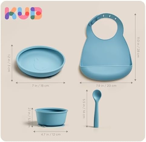 KUB Silicone Baby Feeding Set with Suction Bowl Plate Blue