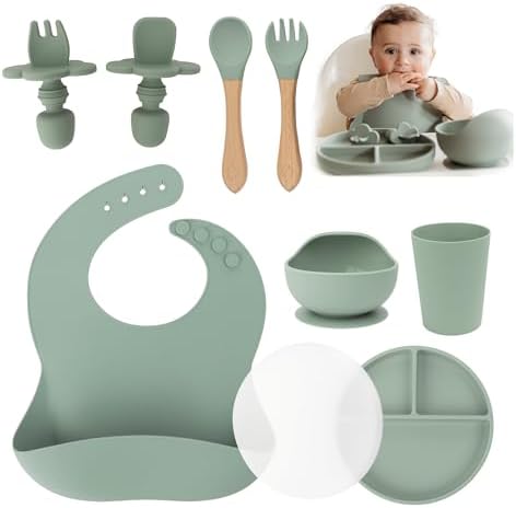 Yunioo Extra Heavy Silicone Feeding Set - 9 Piece Green