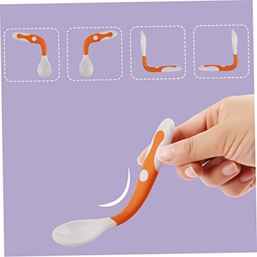 Toyvian 4 Pcs Bending Fork and Spoon Set for Baby Mealtime
