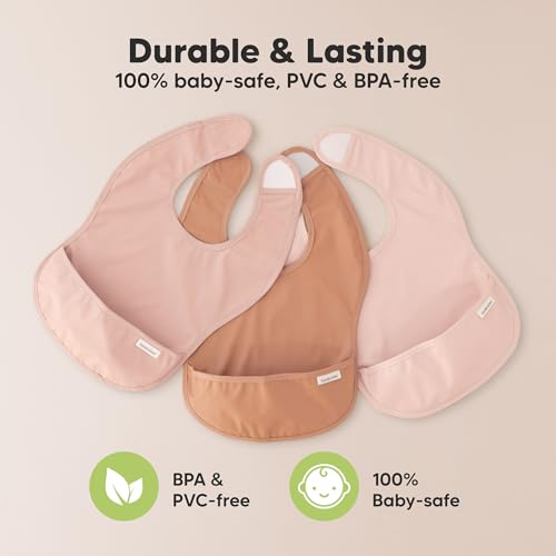 KeaBabies 3-Pack Waterproof Baby Bibs with Food Catcher
