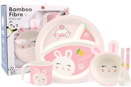 PHEENOWL Rabbit Toddler Plate Set 5 Pieces 1