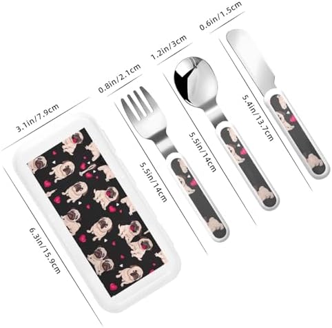 Cute Pug Print Flatware Set with Travel Case