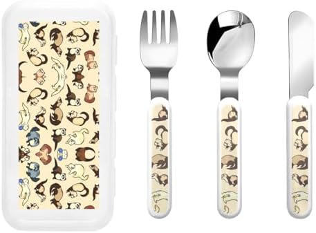 Hairy Ferret Print Stainless Steel Utensils Set with Travel Case
