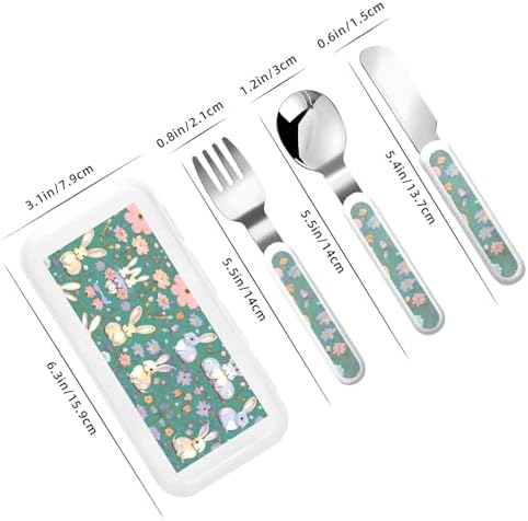 Flowers Bunnies Birds Print Stainless Steel Cutlery Set with Travel Case