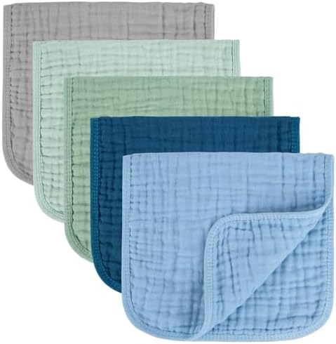 MIGIOL Baby Burp Cloth 10x20 Inches 5 Pieces Blue Green