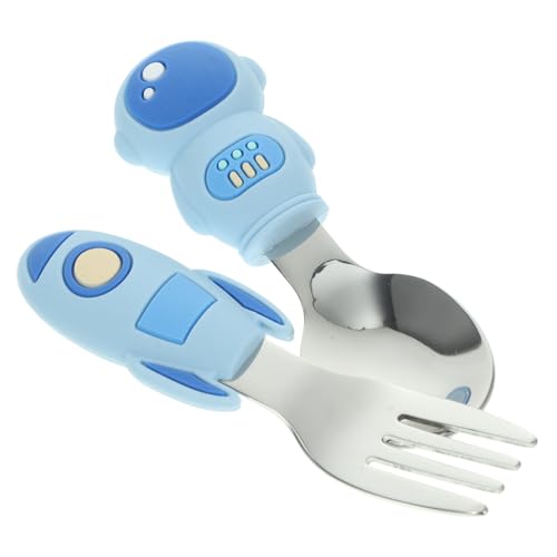 2PCS Silicone Handle Stainless Steel Utensil Set for Baby