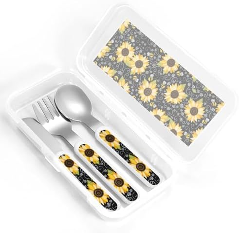 Sunflower Bee Print Flatware Set with Travel Case 1
