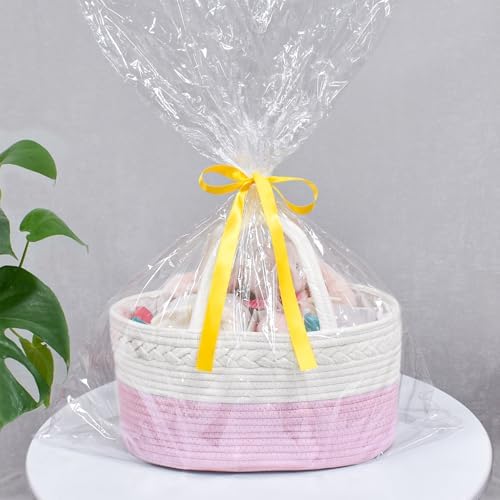 ABenkle Diaper Caddy Organizer - Pink Cotton Rope Basket for Baby Supplies