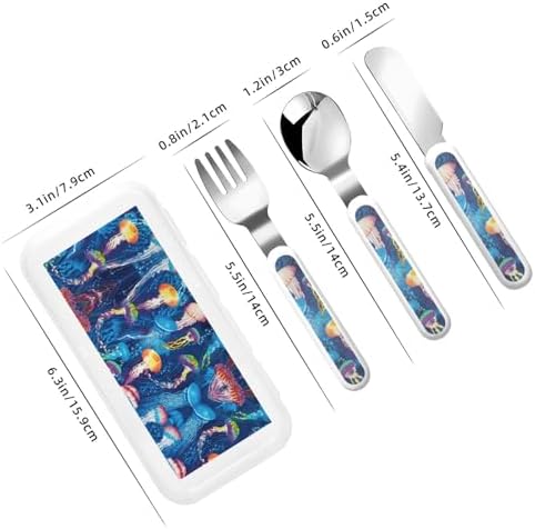 Colored Jellyfish Print Flatware Set with Travel Case