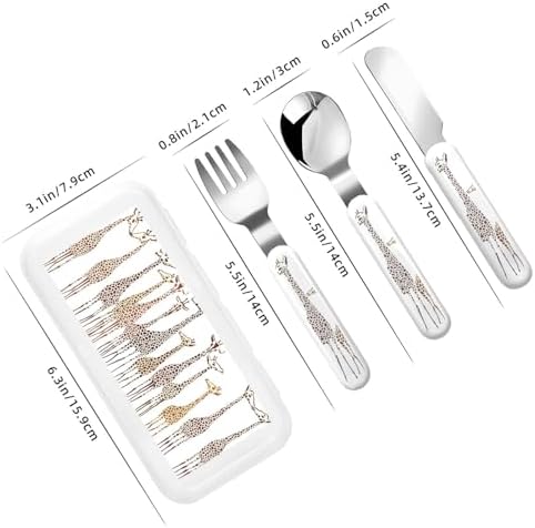 Cute Giraffes Cartoon Print Flatware Set with Travel Case