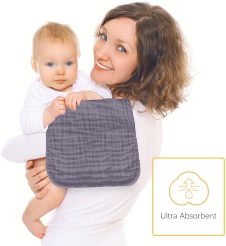 12 Pack Muslin Burp Cloths 20x10 Extra Soft Absorbent - Grey