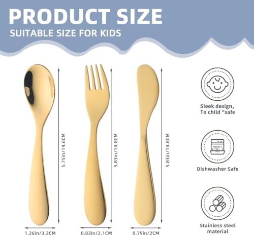 QRU 6-Piece Toddler Flatware Set Safe Stainless Steel Utensils for Kids