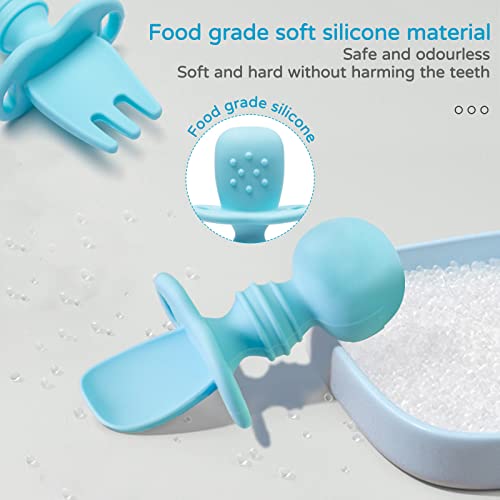 Silikong Silicone Baby Fork and Spoon Set Blue