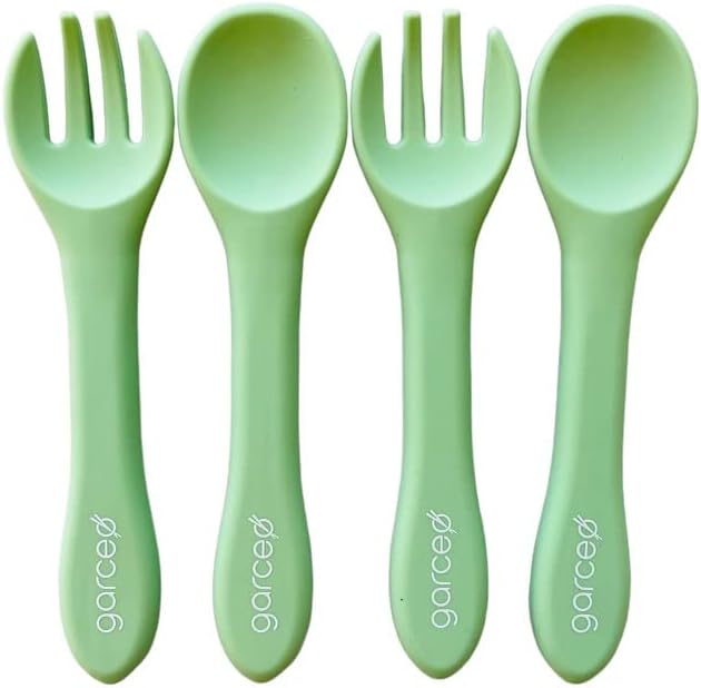 BPA Free Self Feeding Baby Silicone Spoon Fork Set of 4