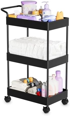 Volnamal Baby Diaper Caddy - Black Movable Cart for Nursery Essentials
