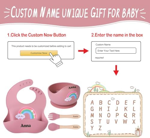 TYRYHU Personalized Silicone Baby Feeding Set with Name Pink