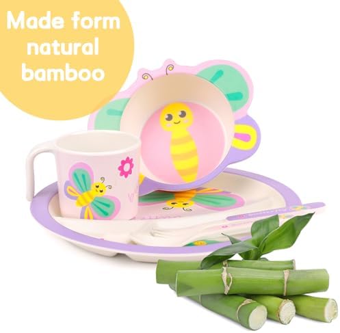 Butterfly Kids Dinnerware Set 5 Pieces Non-BPA Bamboo Fiber