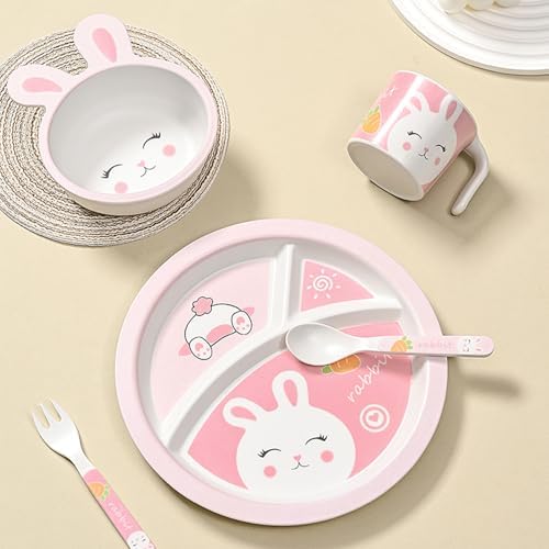 PHEENOWL Rabbit Toddler Plate Set 5 Pieces 1