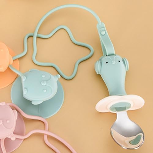 GRIRIW Training Spoon Fork Set with Anti Drop Chain Suction Design