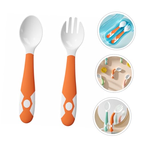 Hohopeti 1 Set Soft Orange Spoon Fork Cutlery for Babies