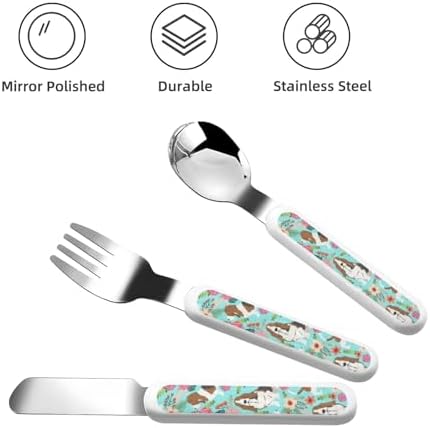 Sweet Basset Hound Florals Print Silverware Set with Travel Case