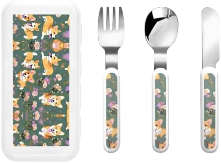 Corgi Floral Cutlery Set with Travel Case Stainless Steel