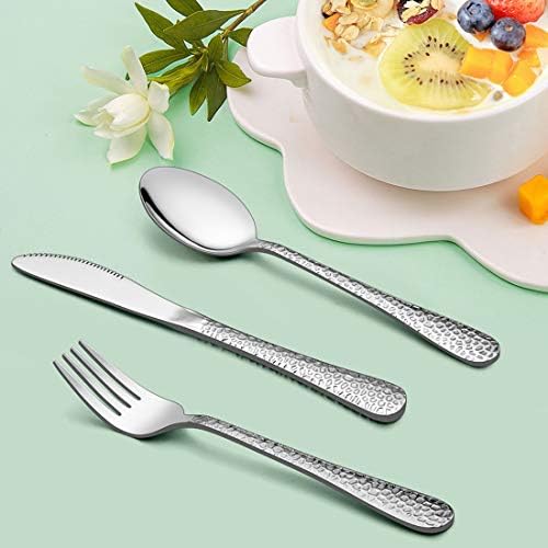 Hammered Kids Silverware Set 9 Piece Stainless Steel