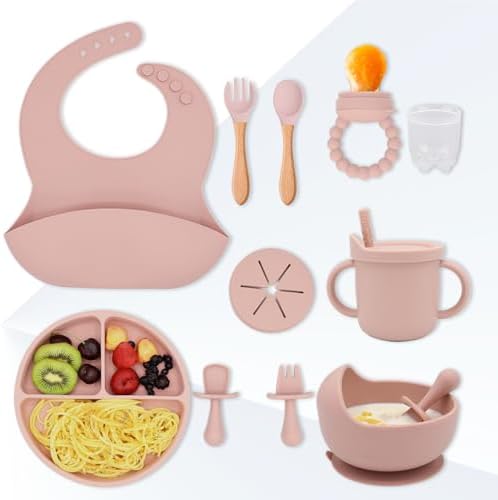 13PCS Baby Silicone Feeding Set with Suction Plate and Bib