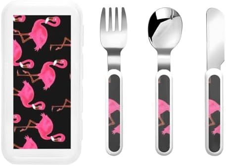 Pink Flamingos Print Utensils Set with Travel Case