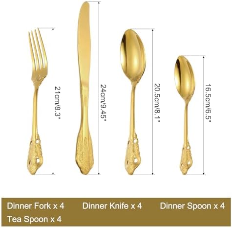 Uxcell 4-Piece Stainless Steel Flatware Set - Gold