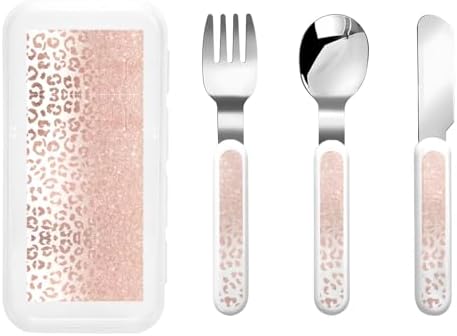 Rose Gold Glitter Print Utensil Set with Travel Case