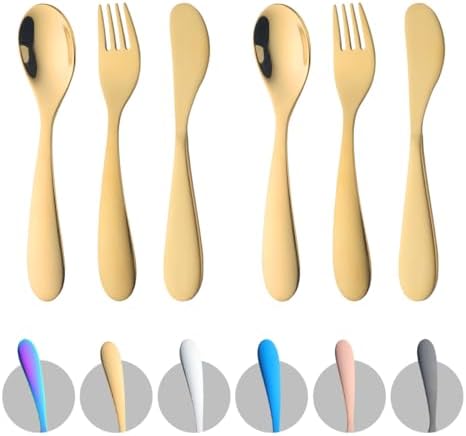 QRU 6-Piece Toddler Flatware Set Safe Stainless Steel Utensils for Kids