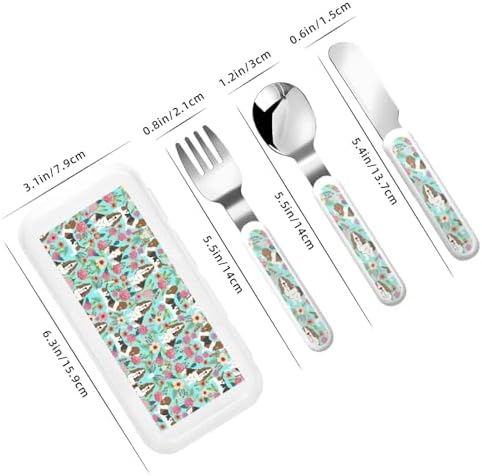Sweet Basset Hound Florals Print Silverware Set with Travel Case