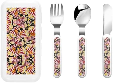 Popcorn Print Cutlery Set with Travel Case 430 Stainless Steel