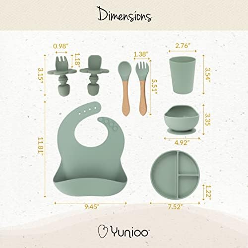 Yunioo Extra Heavy Silicone Feeding Set - 9 Piece Green
