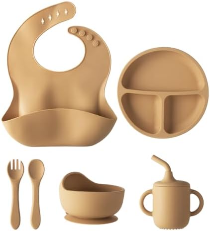 6-Piece Silicone Baby Feeding Set with Rainbow Design