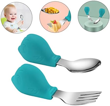 COLLBATH Baby Fork and Spoon Set with Handle 1