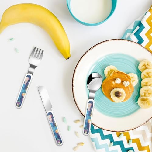 Colored Jellyfish Print Flatware Set with Travel Case
