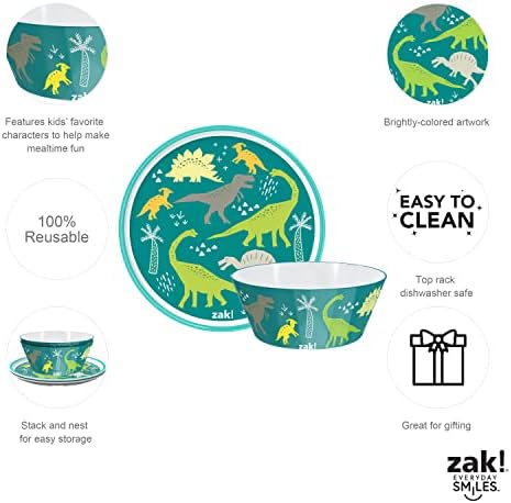 Zak Designs Dinosaur 5-Piece Dinnerware Set for Kids Ages 3